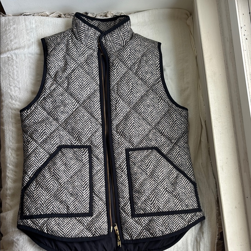 J. Crew Black and Cream Chevron Vest